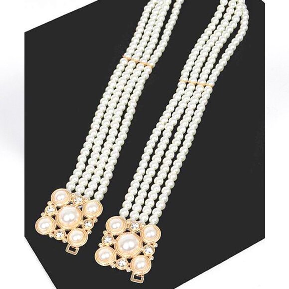BNWT Brand New Faux Pearl Buckle Fashion Elastic Belt Bridal Belt Stretch Belt - Picture 5 of 5